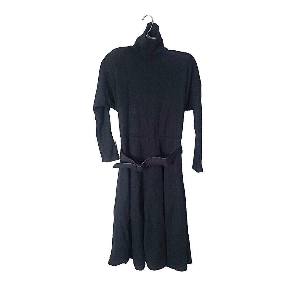 Vintage St Al Ronnie Rosado Black Wool Jersey Turtleneck Belted Midi Dress 8